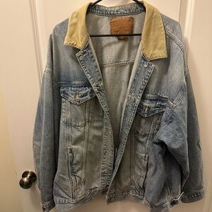 American eagle oversized denim jacket with corduroy collar